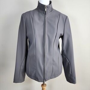 Fairweather Gray Softshell Full Zip Jacket Mock Neck Minimalist Womens Small‎